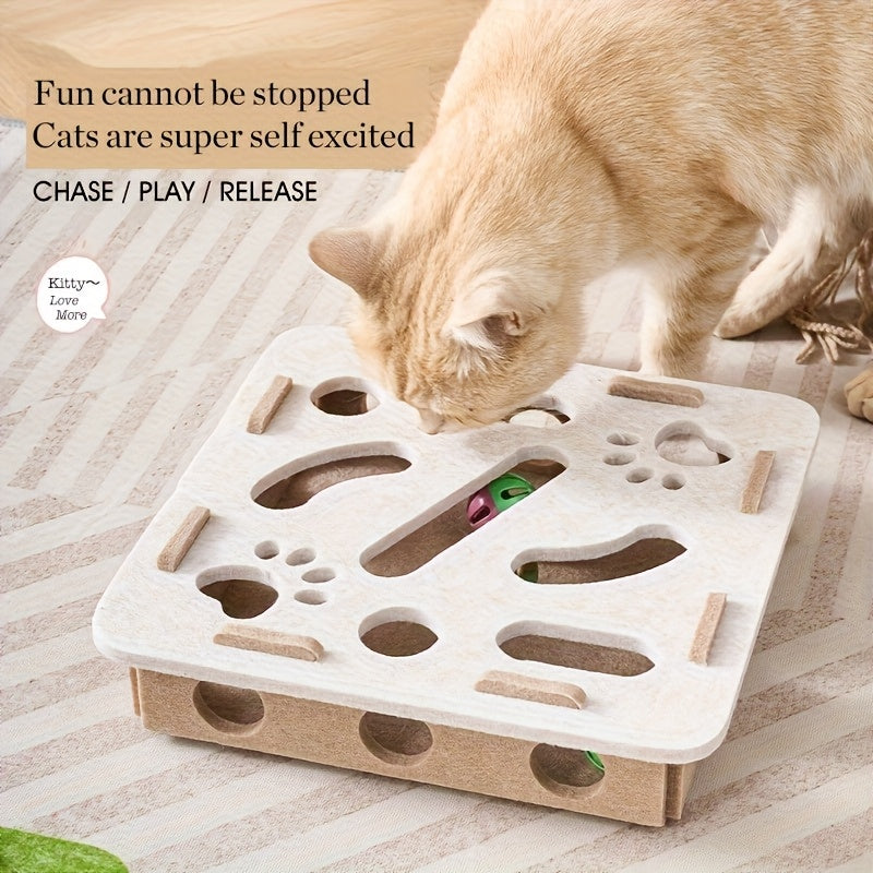 Cat Fun Box - Interactive scratching and digging construction site with paw prints, durable cat puzzle game for indoor cats, intellectual stimulation and physical activity, cat toy with 3 balls (random color), playful design, no batteries required