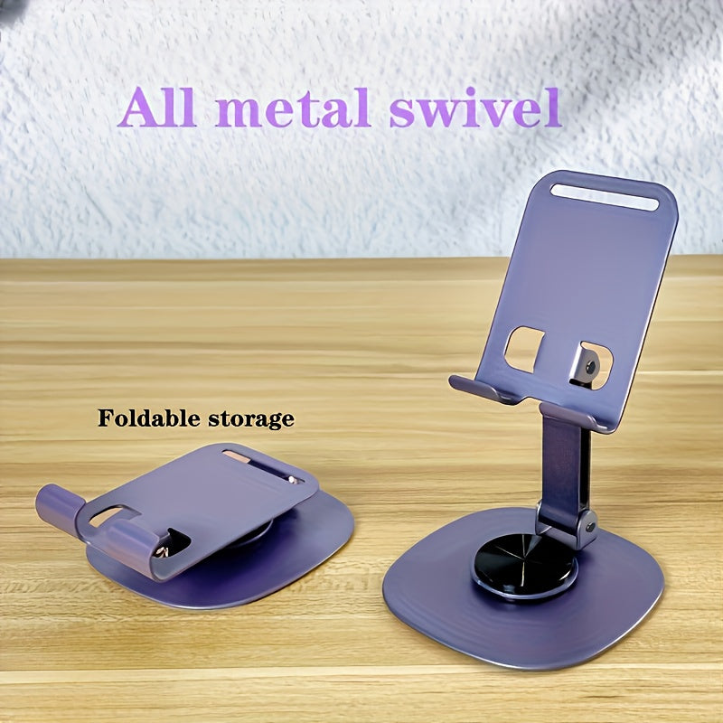 Aluminum Alloy Phone Stand - Waterproof, 360° Rotating Desk Mount with 2-Stage Adjustable & Foldable Design for Office and Bedstand Use