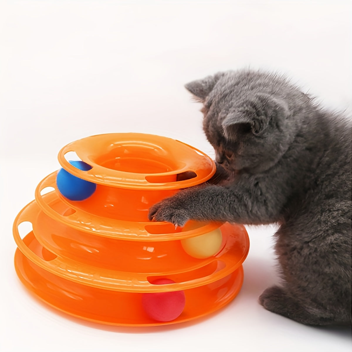 Interactive 3-Tier Rotating Cat Toy Ball - Durable Plastic, No Batteries Needed, Ideal for Large Breeds, Engaging Pet Play, Kitten Teasing Play Toy|Interactive Play|Durable Plastic Ball