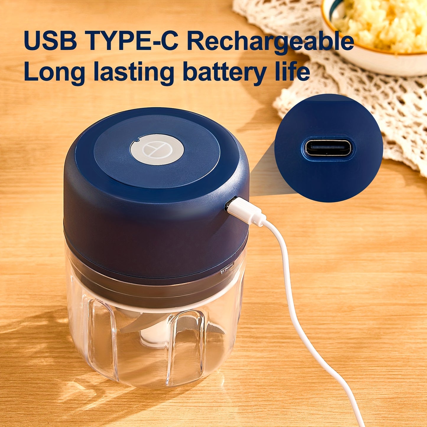 Naibsan Electric Food Shredder, Mini Meat Grinder, Garlic Puree Maker, USB Charging, 5000rpm, 251ml Capacity, Portable Kitchen Gadget for Minced Meat, Vegetable, Onion, Ginger, Chili, Rechargeable Lithium Battery