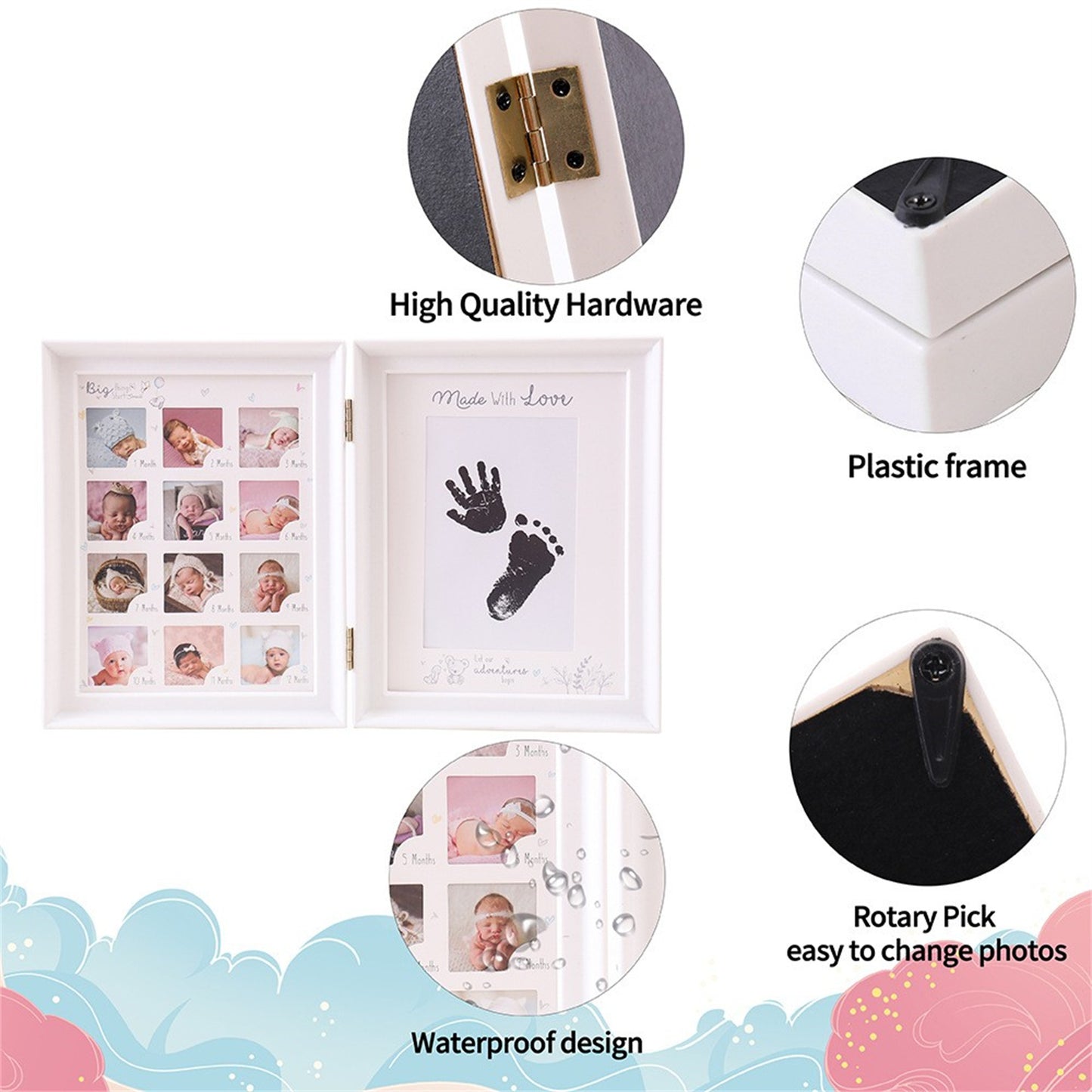 Hand and Footprint Frame - Personalized Polyvinyl Chloride Display with Cute Photos and Inked Footprints, Ideal for Christmas, Halloween, Thanksgiving, and Milestone Celebrations, Memory Book|Charming Frame Design|Polyvinyl Chloride Frame, Room Decor