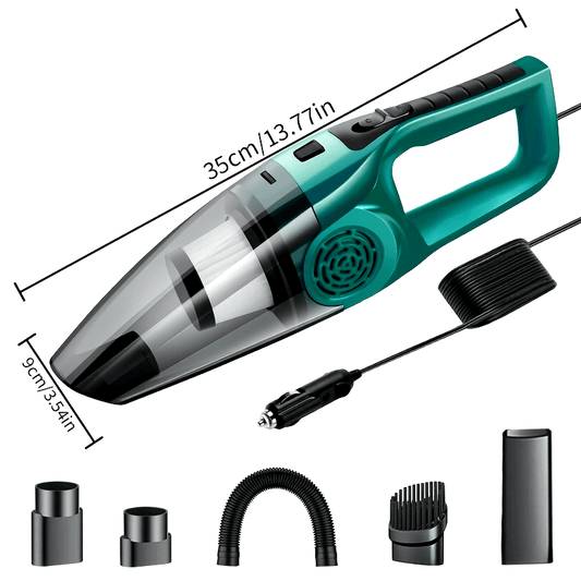 Powerful Car Vacuum Cleaner with Strong Suction, 12V Handheld for Pet Hair Removal, Green & Black Design, Flat Nozzle, Crevice Tool Included, Ideal for Cars and Small Spaces, Auto Interior Cleaning | Sturdy Construction, Vacuum Cleaner Car
