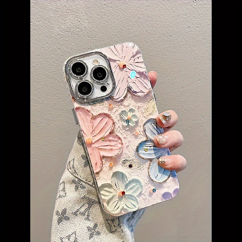 Oil Painting Flowers Pattern Protective Phone Case, Suitable For IPhone 15 Pro/14 Pro Max/13/12 Pro Max/11 Lens Full Coverage High-end New Anti-fall Protective Case