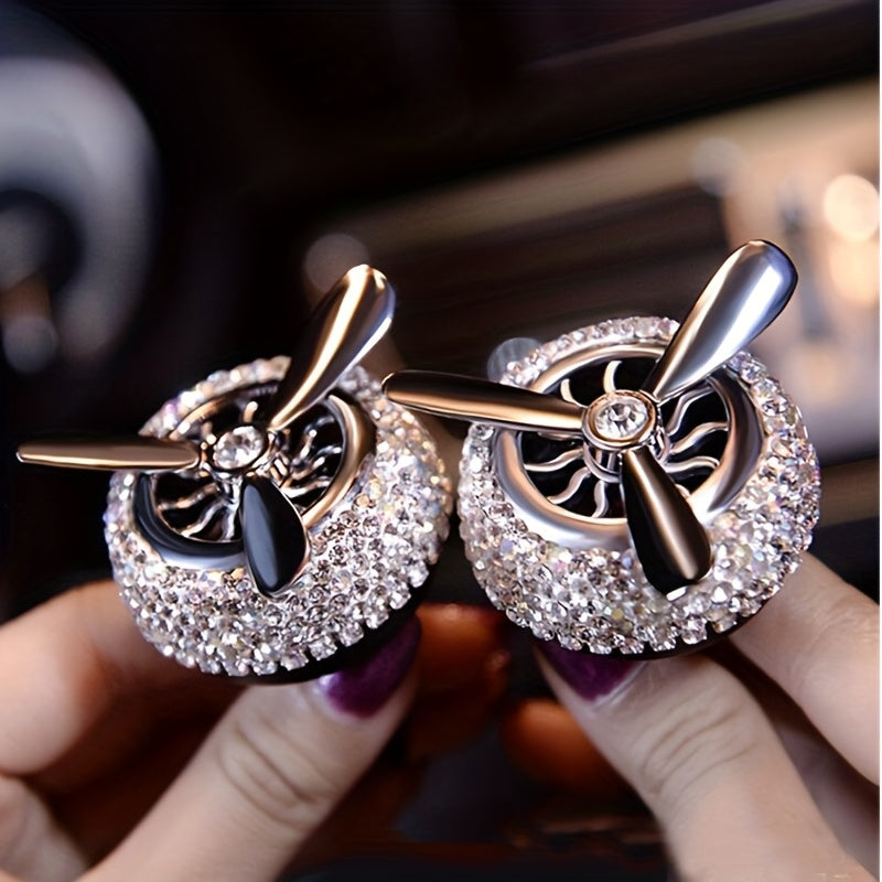 Car Air Vent Solid Perfume, Vehicle Air Freshener, Air Conditioning Fragrance Tablets, Air Force Propeller Perfume, Solid Fragrance Tablets, Rotating Fan Car Interior Decoration, Handmade Rhinestone Fragrance Tablets, Automotive Air Freshener, Interesting