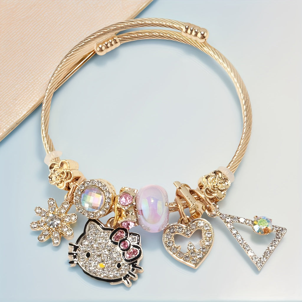 Sanrio for hello kitty Pendant Necklace, Cute Cartoon, Adjustable, Hollow, Zinc Alloy, Durable, with Shiny Beads, for Teenagers, Valentine'S Day