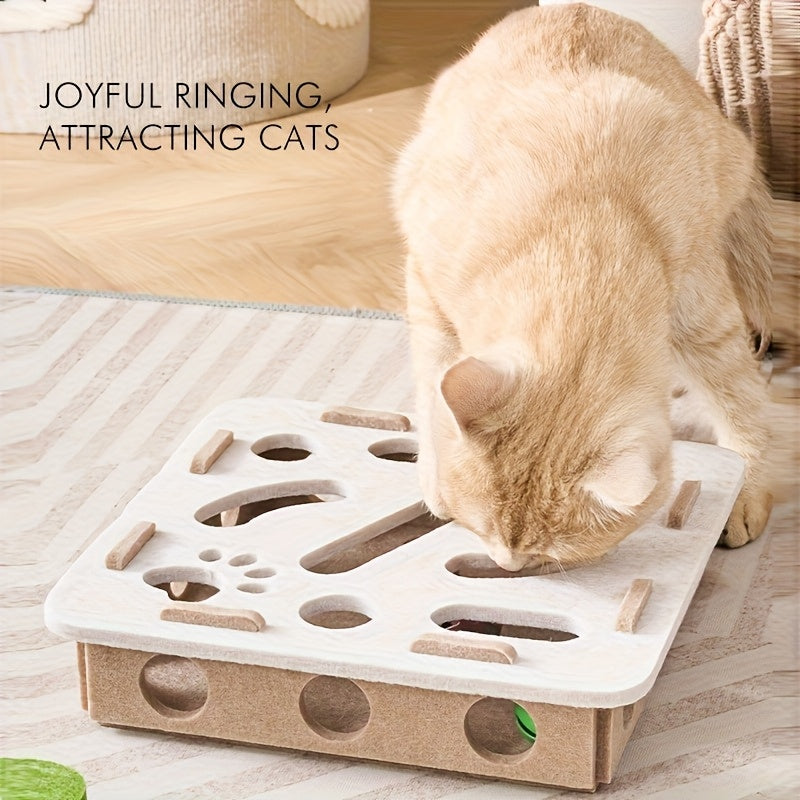 Cat Fun Box - Interactive scratching and digging construction site with paw prints, durable cat puzzle game for indoor cats, intellectual stimulation and physical activity, cat toy with 3 balls (random color), playful design, no batteries required