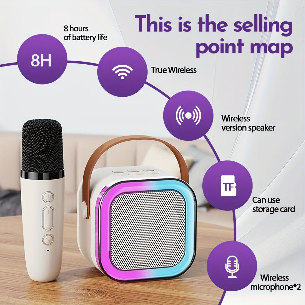 High-Performance Large Capacity Battery Ultra-Long Battery Life Better Sound Quality Colorful Speaker Microphone Integrated Home Karaoke Singing Sound System Dual Microphone Version Family Singing Party Entertainment
