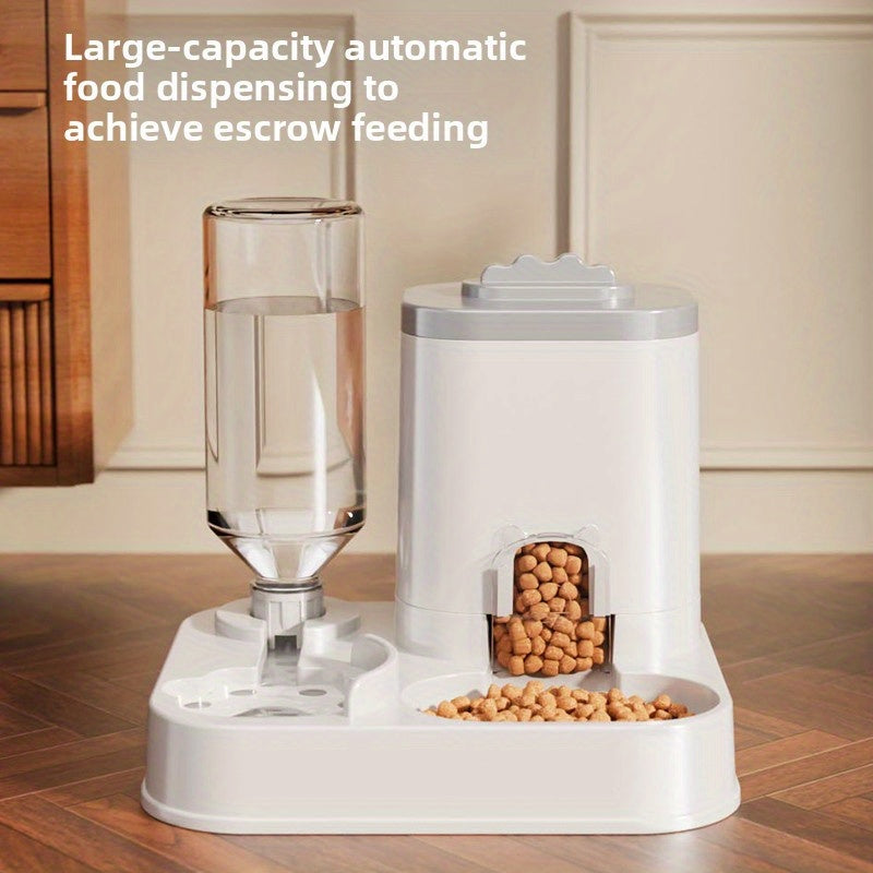 Automatic Cat & Dog Water Dispenser with Integrated Food Basin - 1-10L Capacity, No Batteries Needed, Modern White Design for Easy Cleaning & Hydration - Durable Pet Hydration Solution, Automatic Pet Feeder, Sleek Pet Accessory, Sturdy Construction