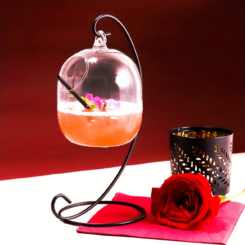 1pc 11.8oz Hanging Cocktail Glass with Iron Stand - BPA-Free, Reusable Martini & Wine Bar Glassware, Perfect for Summer Drinks, Hand Wash Only, Elegant Round Design for Refreshing Beverages, Summer Drinkware | Elegant Round Glass