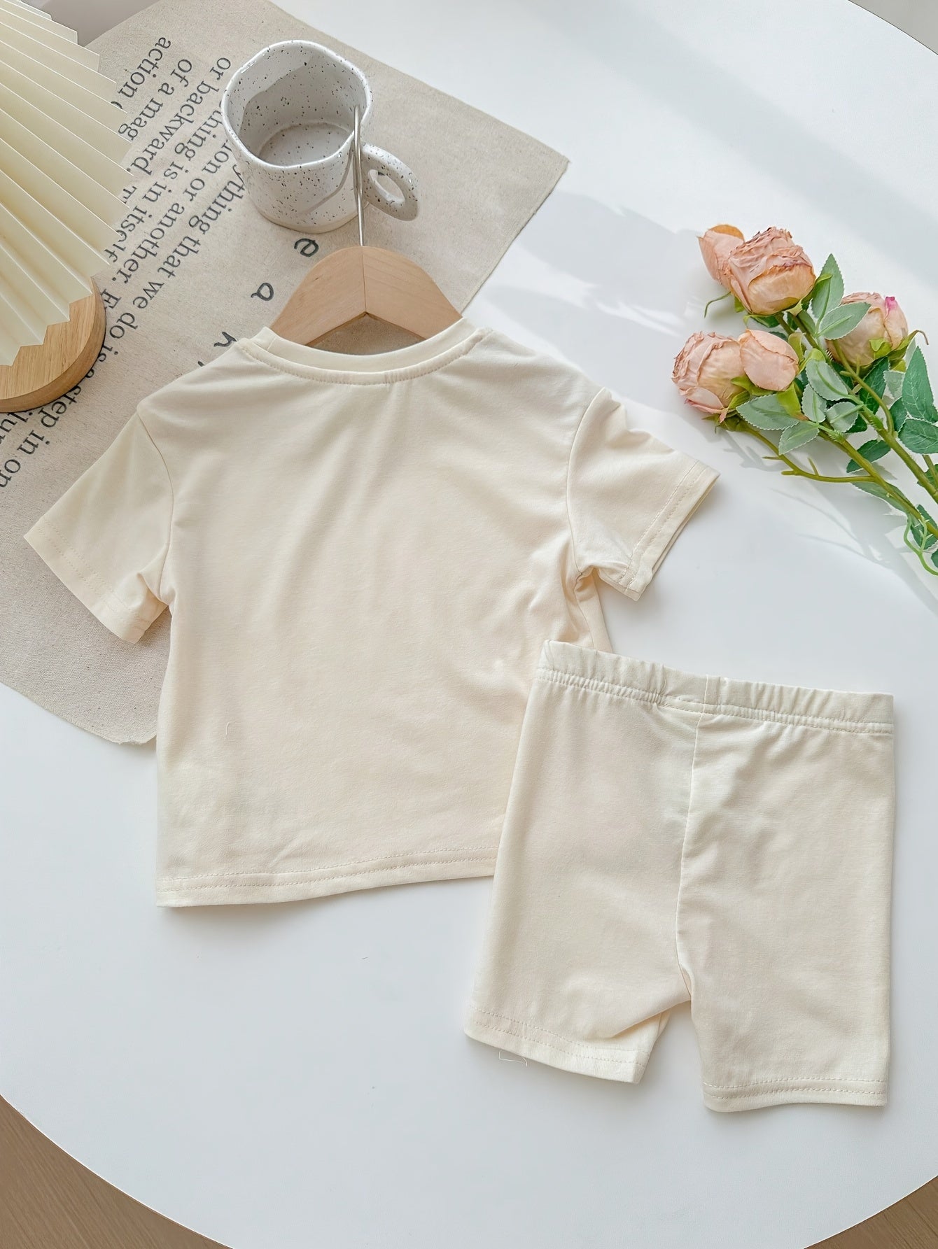 Girls Summer Outfit, "Daddy'S Girl" Letter Print Knit Top and Shorts Set, Soft Comfortable Casual Polyester 95% with 5% Elastane, Slight Stretch, Round Neck, Short Sleeve - Fashion Clothing, for Outdoor