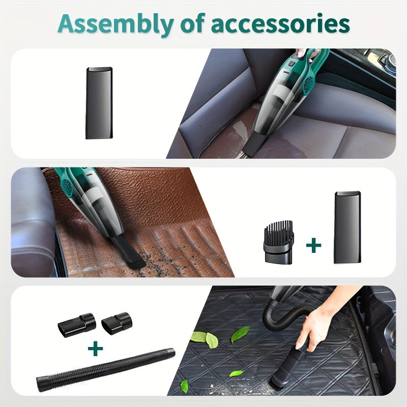 Powerful Car Vacuum Cleaner with Strong Suction, 12V Handheld for Pet Hair Removal, Green & Black Design, Flat Nozzle, Crevice Tool Included, Ideal for Cars and Small Spaces, Auto Interior Cleaning | Sturdy Construction, Vacuum Cleaner Car