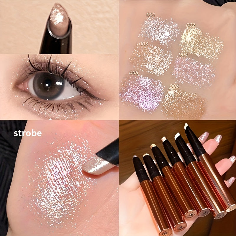 6 colors Sparkling High gloss pen highlighter Stick - Glitter Shimmering Eyeliner Pen for Brightening and Enhancing Eyes For Music Festival