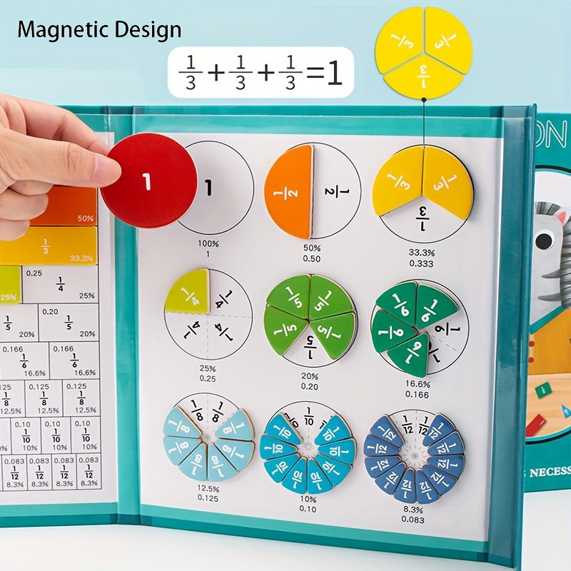 Children Magnetic Fraction Learning Math Toys Wooden Fraction Book Set Teaching Aids Arithmetic Learning Educational Toys Christmas Halloween Gift