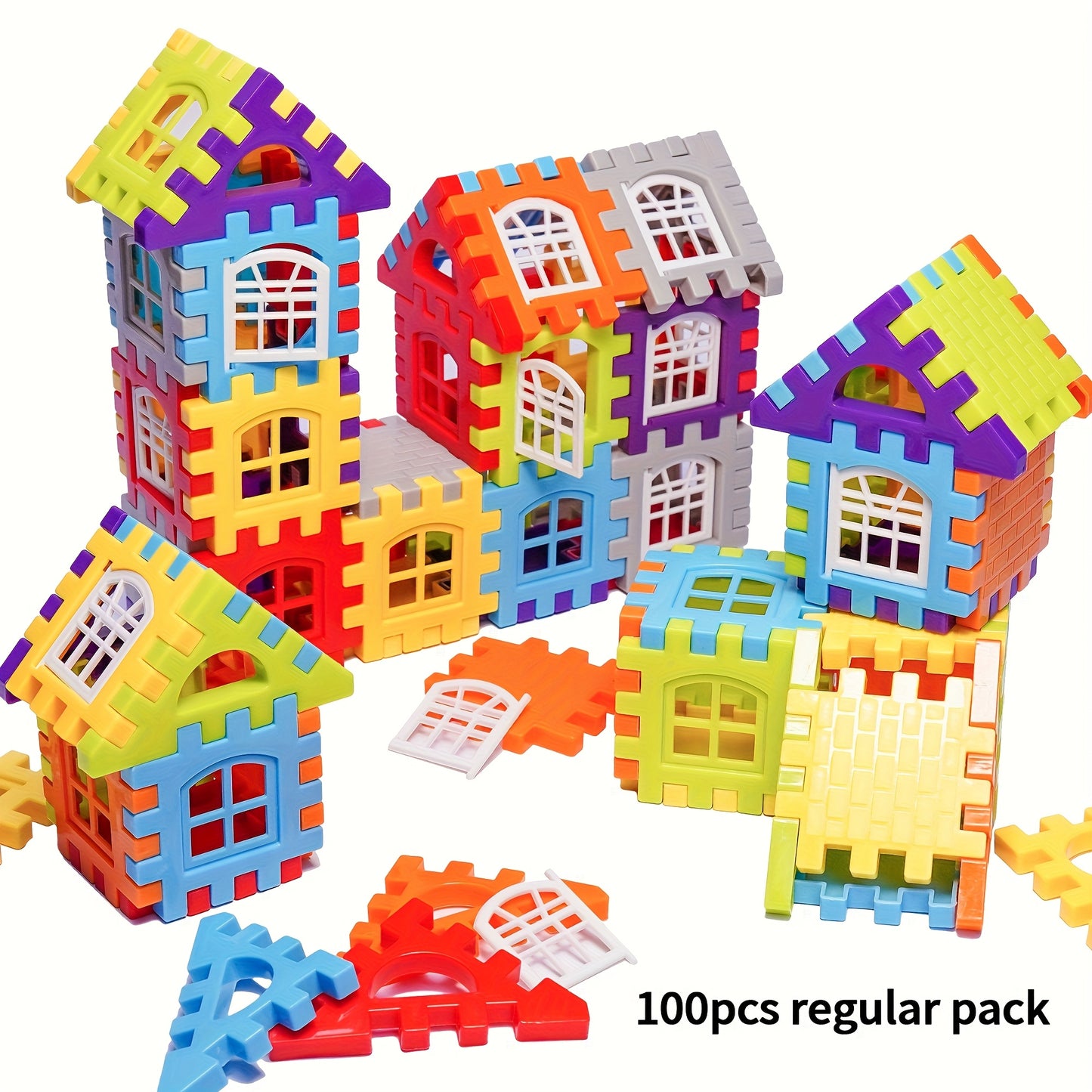 100Pcs Large Size Creative Square Block House Assembly Building Blocks, Basic Educational DIY Assembly Toys for Birthday Gifts