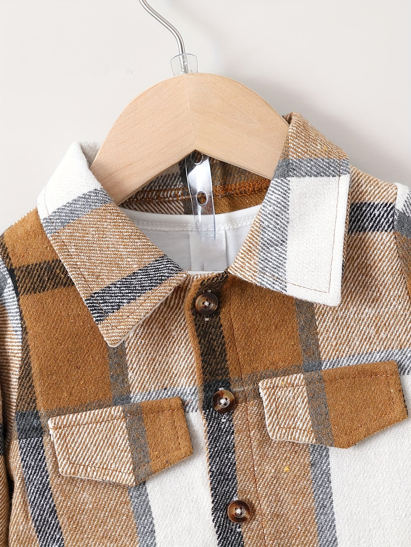 Baby Boys Stylish Lapel Plaid Coat Solid Color Trousers 2pcs Cotton Outdoor Set For Autumn And Winter Without T-shirt
