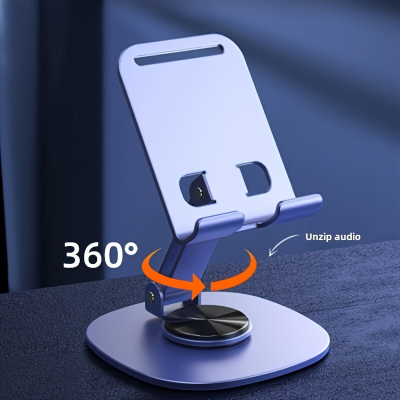 Aluminum Alloy Phone Stand - Waterproof, 360° Rotating Desk Mount with 2-Stage Adjustable & Foldable Design for Office and Bedstand Use