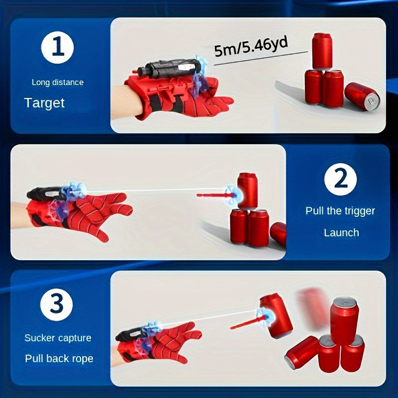 Spider Web Launcher Gloves - Red & Blue Hero Toy for Youngsters & Adults, Fun Interactive Party Game, Durable ABS Material, Perfect for Halloween & Christmas Gifts
