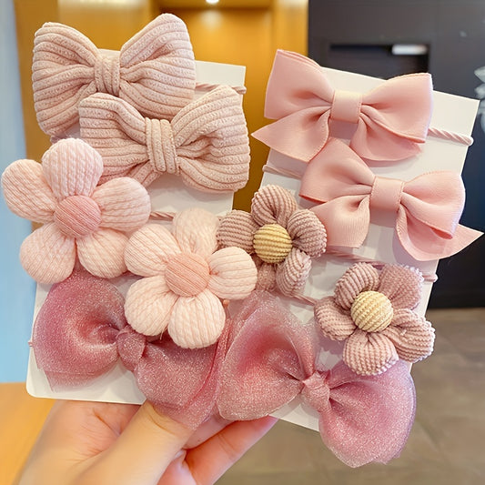 10pcs Fabric Hair Ties Set for Women - Cute Sweet Style with Bowknot & Floral Design, Elastic Hair Bands for Ponytails, Non-Damaging Hair Rings for Teens & Adults, Assorted Colors