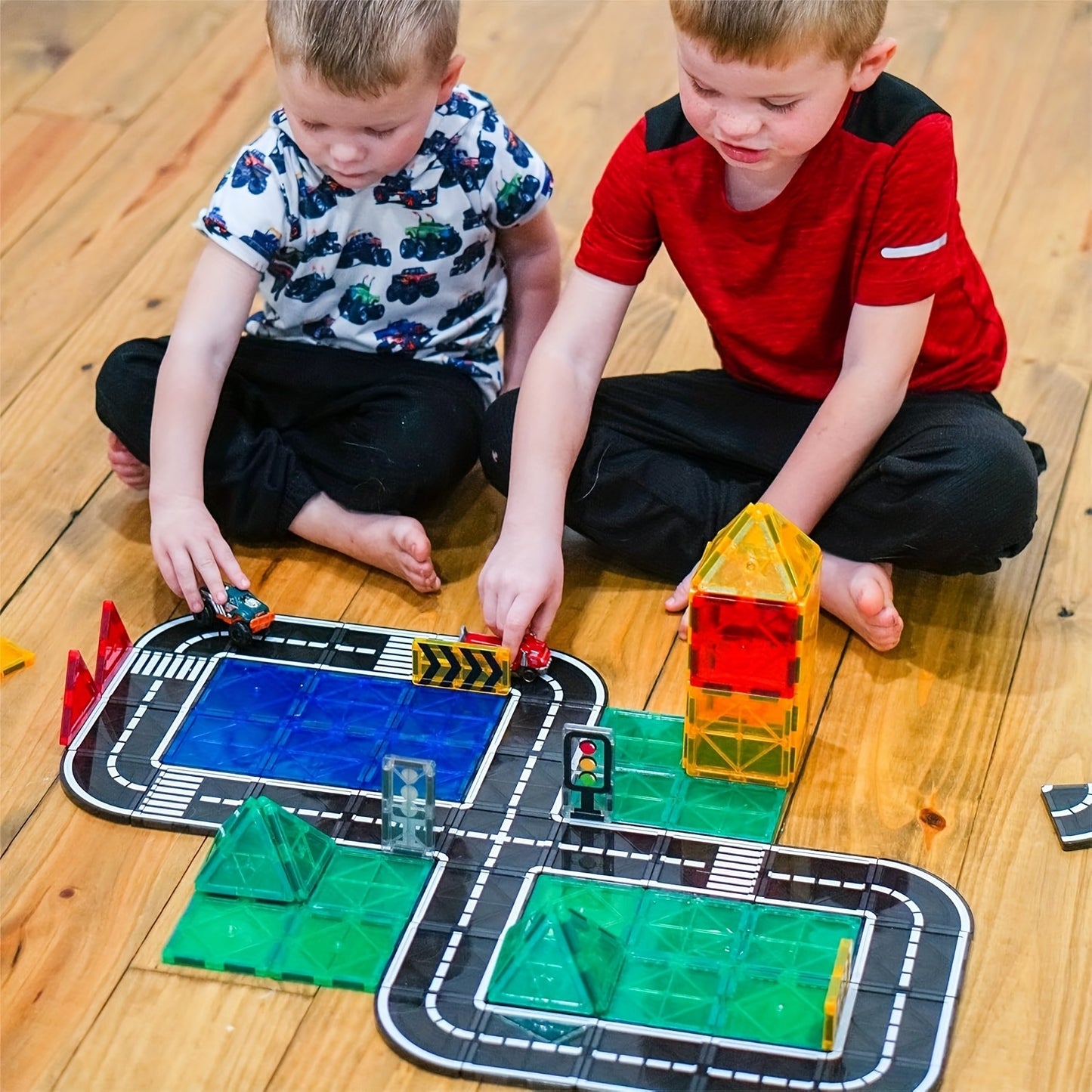 Magnetic Tiles Road Set with Magnet Crane Car Toys, Magnetic Building Blocks STEM Toys Creativity And Learning Construction Toys for Kids Age 3-6 Birthday Christmas Gifts (Random Color)