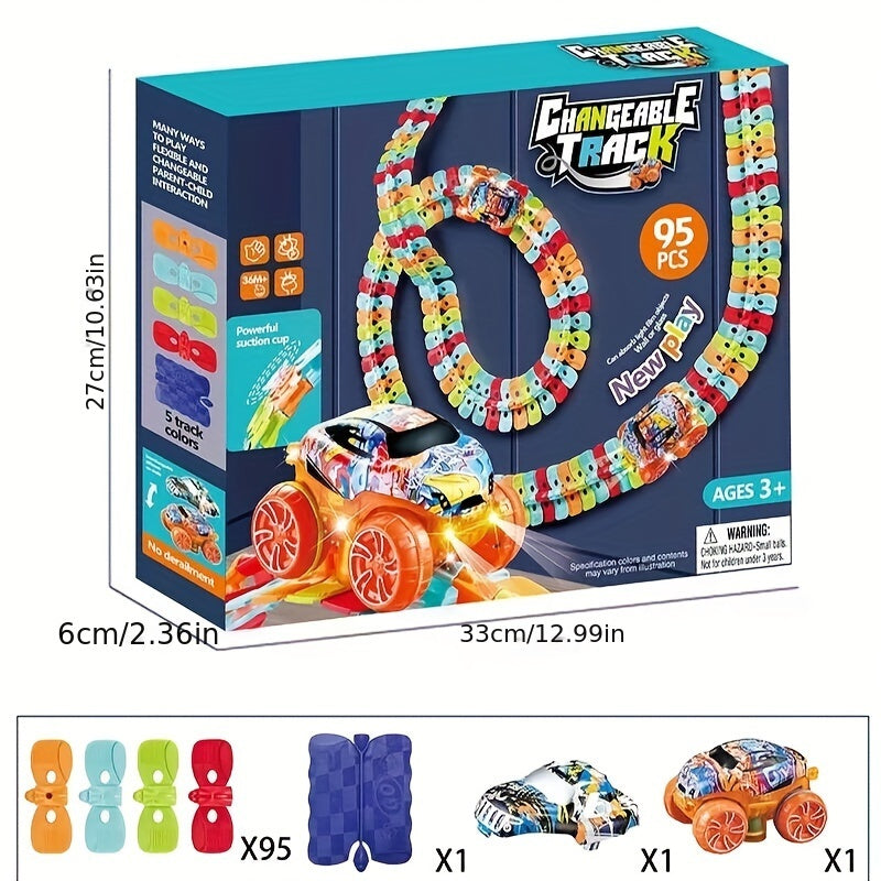 1 Set Race Track Car Toy, Rail Car Game Set, for Boys And Girls, Colorful Luminous Hangable Electric Rail Cars, Birthday Gifts, for Fun At Christmas Parties (without battery) as Halloween Gift for winter
