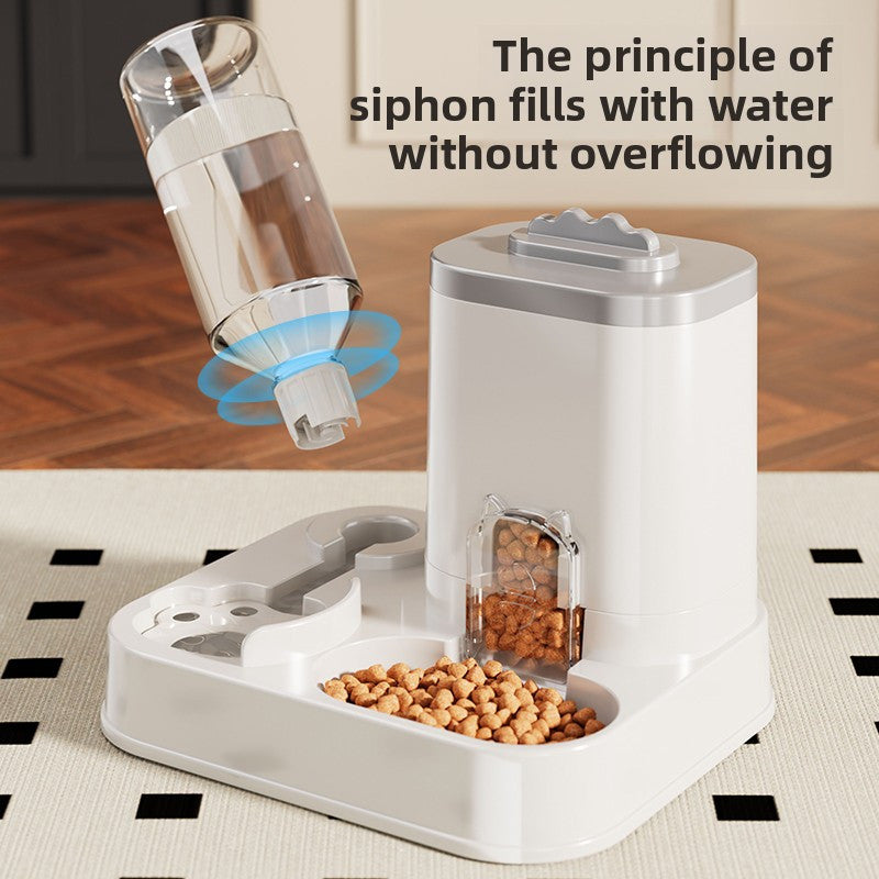 Automatic Cat & Dog Water Dispenser with Integrated Food Basin - 1-10L Capacity, No Batteries Needed, Modern White Design for Easy Cleaning & Hydration - Durable Pet Hydration Solution, Automatic Pet Feeder, Sleek Pet Accessory, Sturdy Construction