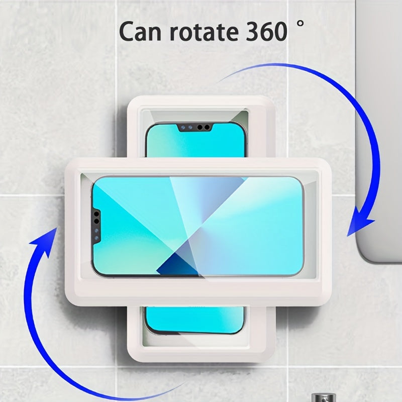 360° Rotatable Bathroom Phone Holder - Wall-Mounted, Touch-Sensitive Shower Phone Case. It'S Compatible with iPhone 15 14 13 12 Pro Max XS XR, Fits Phones Under 6.8 Inches. White ABS Design for Bathtub, Kitchen, Toilet Use, Bathroom Accessories, Shower Sm