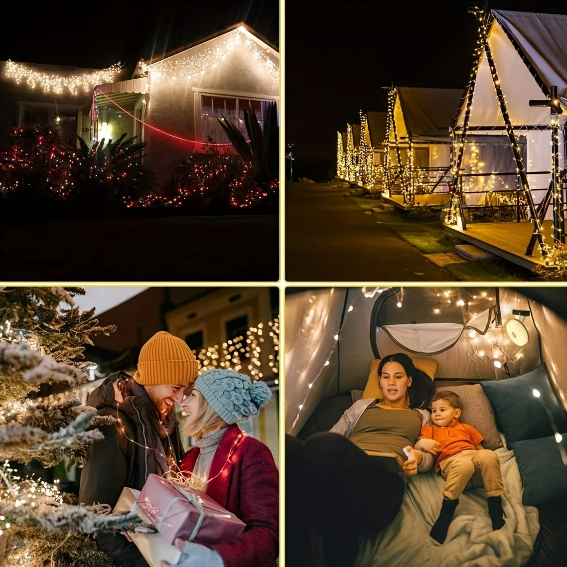 Pack of 1 Camping Light String, Warm Light USB Rechargeable Outdoor Camping Lamp, IP44 Portable Camping Light with 5 Modes and Adjustable Brightness, Durable Halloween Fairy Christmas Lights, Perfect for Thanksgiving
