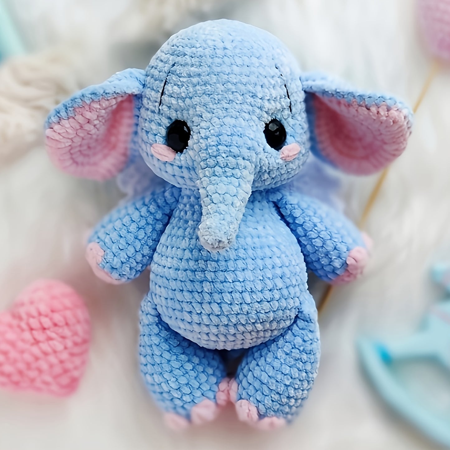 Adorable Blue & Pink Crochet Elephant Kit - DIY Craft for Home Decor, Accessories | Easy-to-Use, Perfect Gift for Birthdays, 1pc
