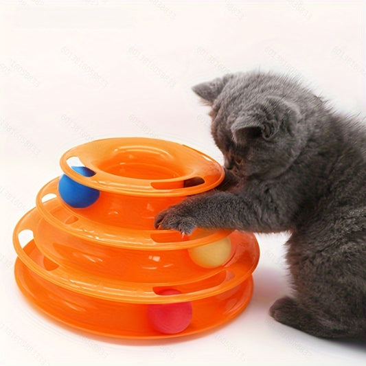 Interactive 3-Tier Rotating Cat Toy Ball - Durable Plastic, No Batteries Needed, Ideal for Large Breeds, Engaging Pet Play, Kitten Teasing Play Toy|Interactive Play|Durable Plastic Ball