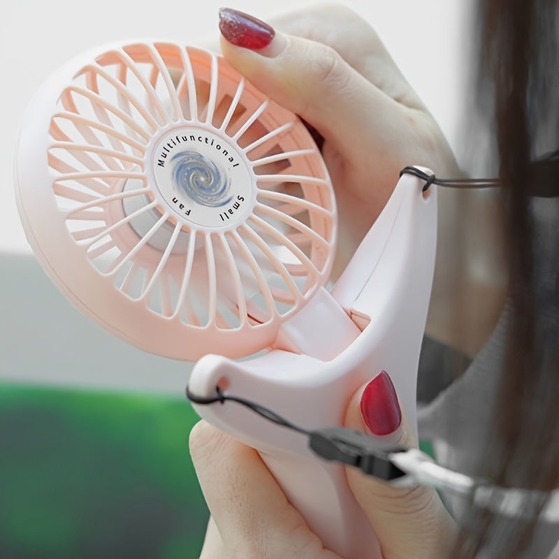 Portable USB Rechargeable Mini Fan - Compact Handheld Neck Fan with 1200mAh Battery, 3 Speed Settings, Foldable Design for Travel & Students, Lightweight Fan for Purse or Bag