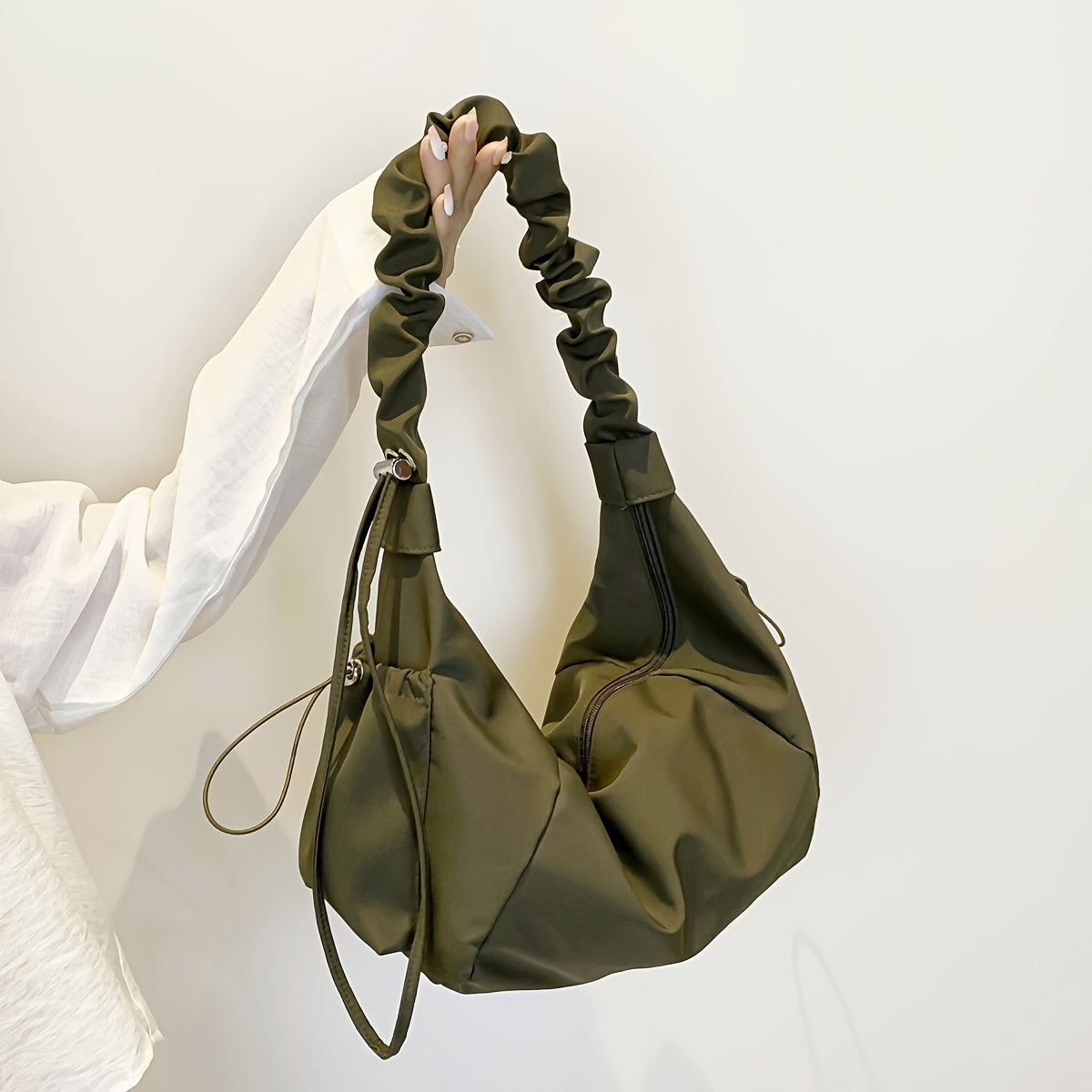 Nylon Crossbody Bag with Multi-Pocket, Pleated Design, Lazy Comfort, Zipper Closure, Casual Shoulder Bag
