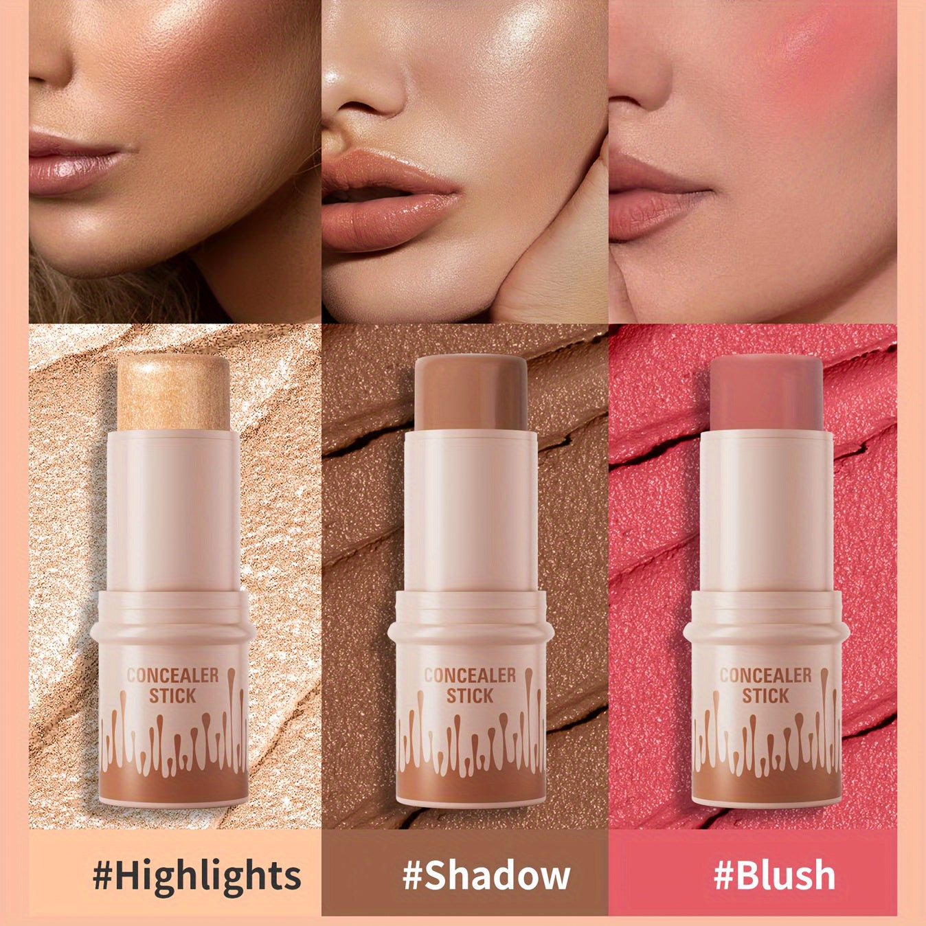 Contour Stick, Blush Stick, Highlighter Stick, Bronzer Stick, 3pcs Cream Contour Kit with Brush for a Flawless Look, Contour Stick Makeup Non-Greasy Waterproof, Long-lasting Fair-Medium Suitable gift giving for Halloween, Thanksgiving, and Christmas