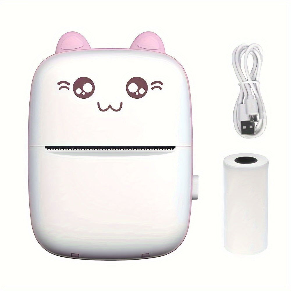 Compact Portable Wireless Mini Thermal Printer with Cute Cat Design, 200Dpi, USB Rechargeable, Photo & Label Printing, Includes USB Cable & Inkless Kit, Ideal for Travel & Home Use, Photo Printing | Wireless Connectivity | USB Rechargeable Printer