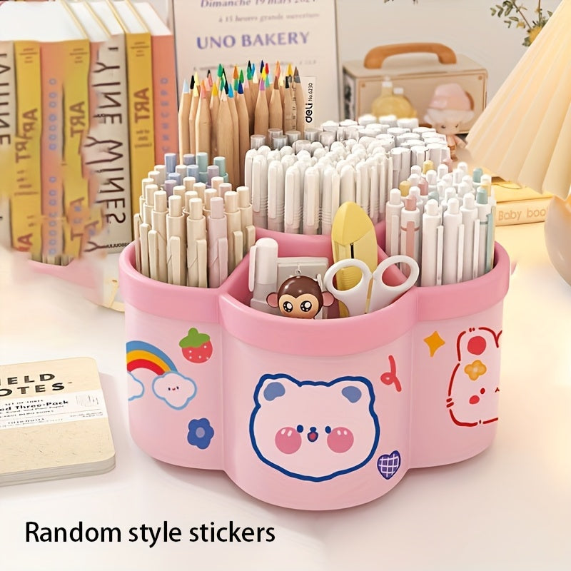 1pc Rotating Desktop Organizer - 360-Degree Cute Rotating Pen Holder, Extra-Large Capacity Multi-Function Desktop Stationery Pen Holder Storage Box