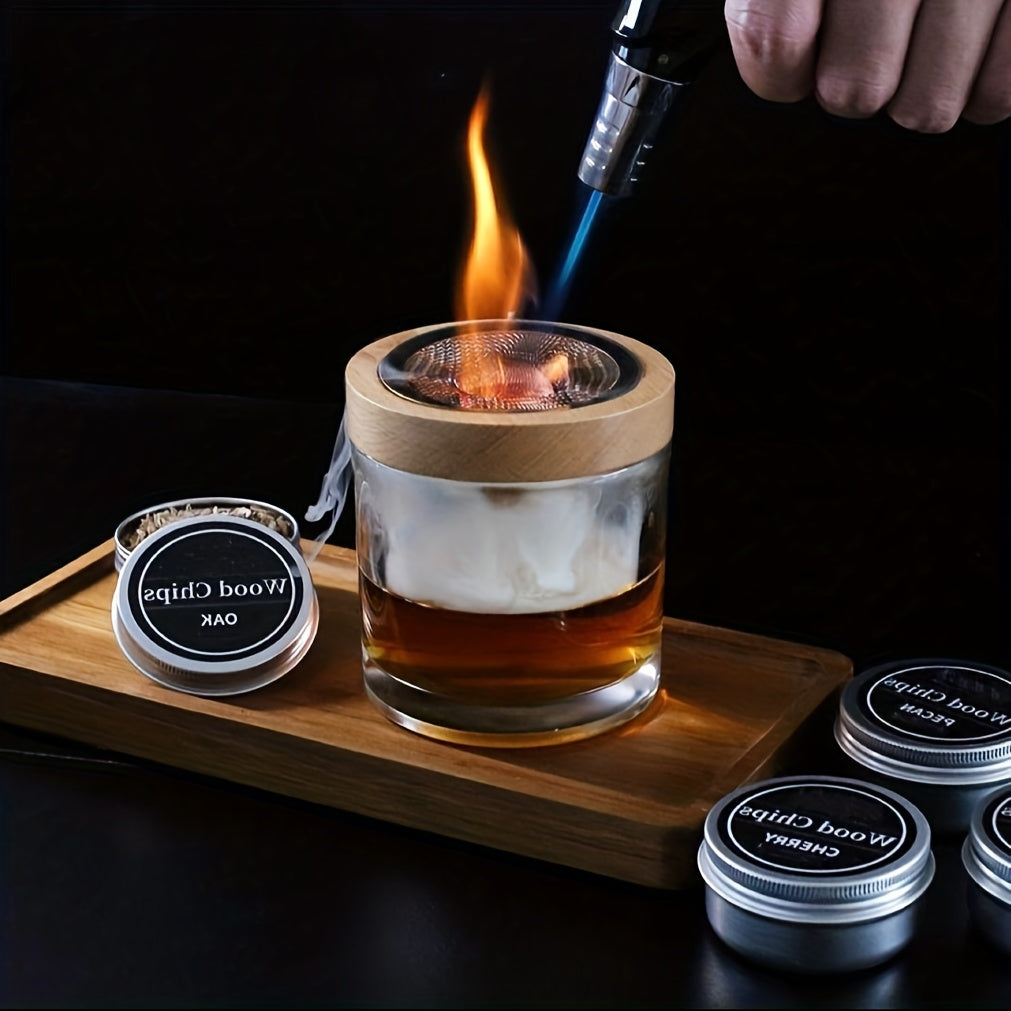 Creative Cocktail Smoky Wooden Lid Set - Zelkova Schneideriana Wooden Lid with Metal Ring, Perfect for Infusing Flavors into Beverages, Cocktail Lid | Aesthetic Cocktail Lid | Wooden Lid