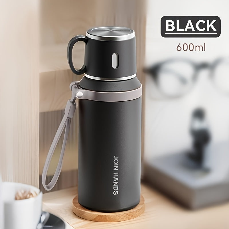 316 Stainless Steel 600ml Double-Wall Vacuum Insulated Water Bottle | 24-Hour Cold Retention | Portable with Carrying Strap - Ideal for Camping, Hiking & Outdoor Adventures