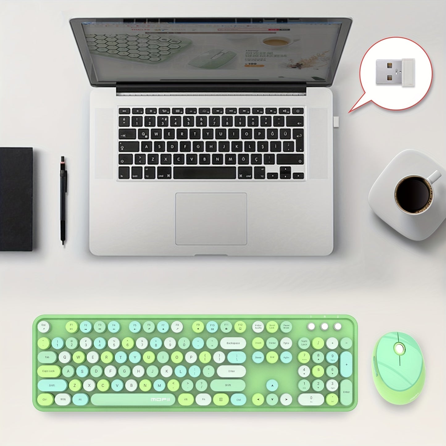 Mofii Sweet Retro Punk Mixed Color Wireless Mouse Set - Optical, Round Keys, Compatible with Laptops, ABS Resin, AA Battery Operated (Not Included)