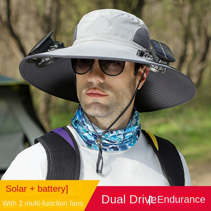 Outdoor Solar Multifan Fan Hat. In-Ward Detachable Dual Fan. Adjustable Three Wind Speed with USB Charging Interface. Suitable for Outdoor Leisure Fishing Hat. Fisherman Hat. Sunscreen Hat. Outdoor Sunshade Hat. Hiking Hat.