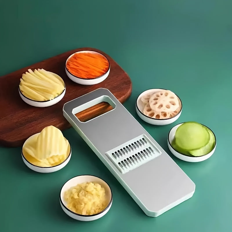 7pcs Stainless Steel Multifunctional Vegetable Slicer and Grater Set, Interchangeable Blades, Manual Kitchen Gadget Tool Kit for Potatoes, Carrots, Cucumbers