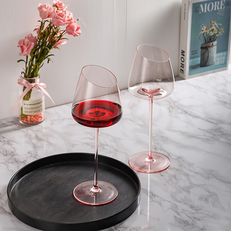 Internet celebrity ins flamingo red wine glass champagne glass oblique mouth household small fresh pink blue crystal glass Bordeaux high foot cup French oblique mouth light luxury style good-looking wine glass sweet wine glass gift box wedding birthday gi