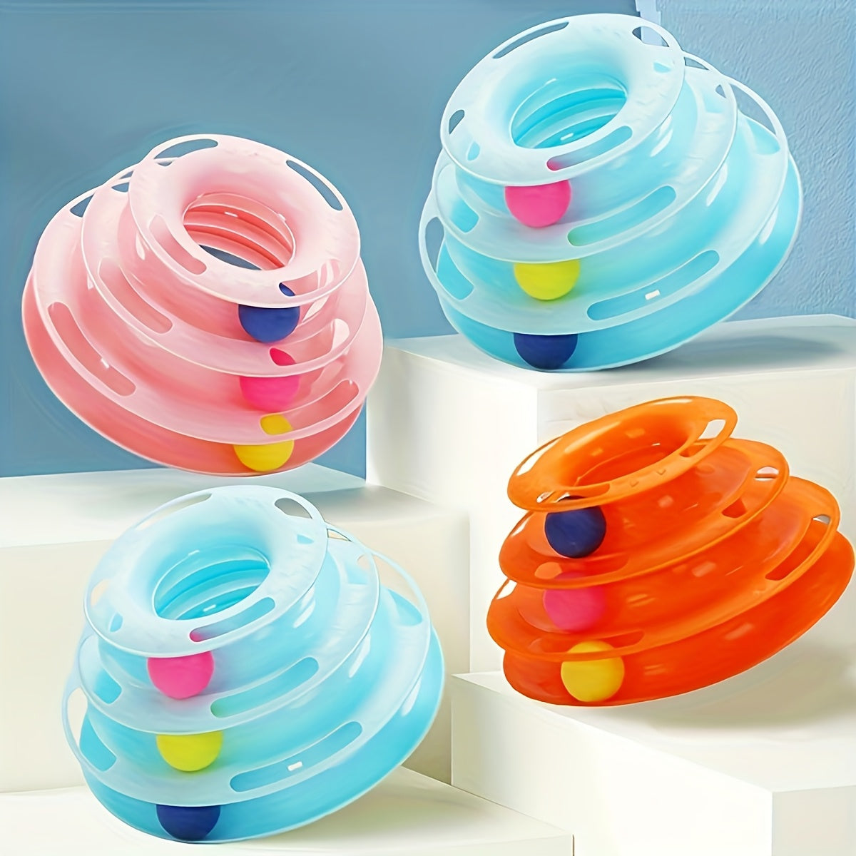 Interactive 3-Tier Rotating Cat Toy Ball - Durable Plastic, No Batteries Needed, Ideal for Large Breeds, Engaging Pet Play, Kitten Teasing Play Toy|Interactive Play|Durable Plastic Ball
