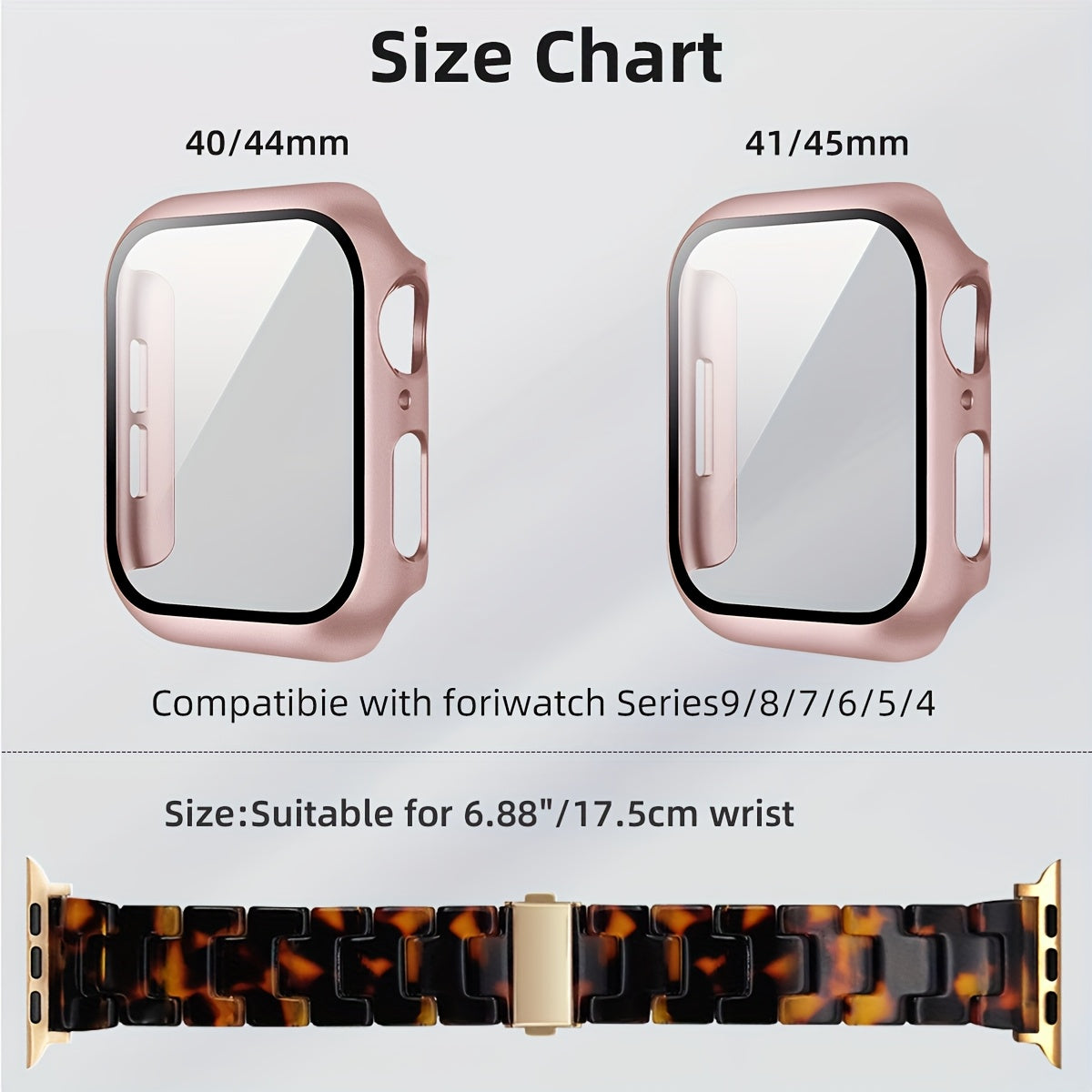 2-in-1 watch strap + screen protector case, stylish and lightweight resin watch strap compatible with stainless steel buckle, PC and resin material, suitable for iWatch 9 8 7 6 5 4 series, size: 40/41/44/45mm
