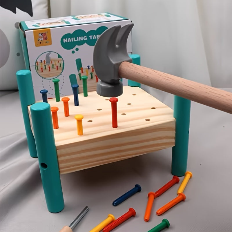 Pounding Table Knocking Toy for Children to Pull Out Nails Color Recognition Hand-Eye Coordination Parent-Child Interactive Intelligence Knocking Toy