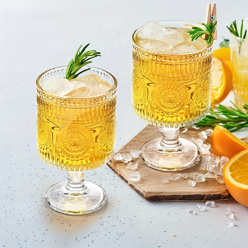 Set of 6/8pcs, Vintage 8 Oz Glasses, Floral Relief Wine Glasses, Transparent Glass Drinkware Set, Drinking Glasses, Bar Glassware for Iced Tea, Wine, Beer, Juice, Cocktail, Whisky