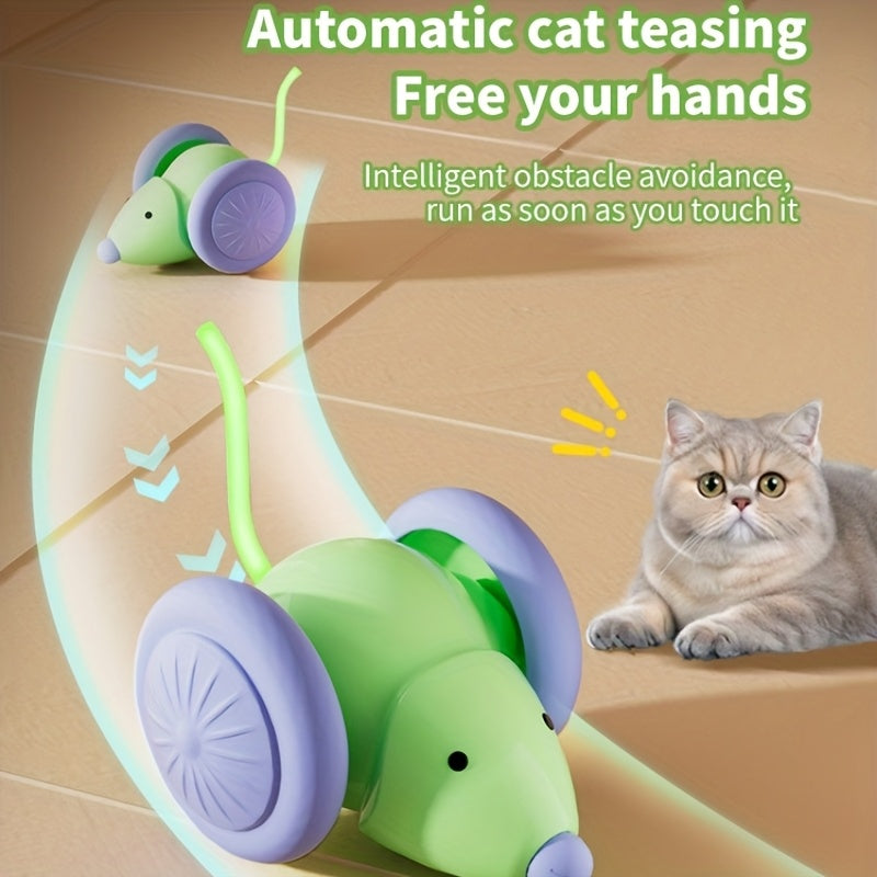 Automatic Cat Toy, Moving Rat with LED Tail, USB Rechargeable, Battery Free - Stimulate Hunting Instinct, Indoor Self-Play, Interactive Exercise Toy, Long Lasting (1 Pack)