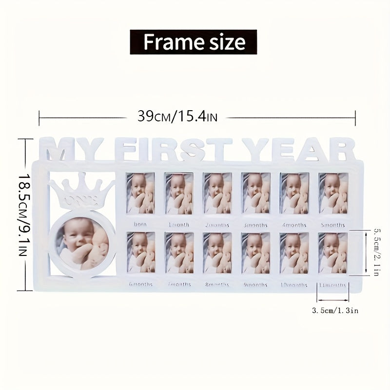 A Combination Photo Frame to Document The Growth of Your Baby, Capturing Every Beautiful And Adorable Moment. It Can Hold One Main Picture And Twelve Monthly Photos, Suitable for Placing on a Desk, Vanity, Bedside Table, Or Hanging on The Wall.