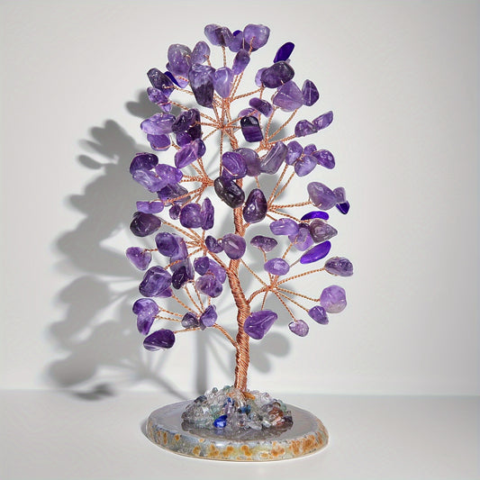 Natural Amethyst Tree of Life, Crystal Tree with Agate Base, Handmade Gemstone Tree Desktop Decoration, Lucky Money Tree Bonsai, Home Decoration, Spiritual and Mysterious Gift