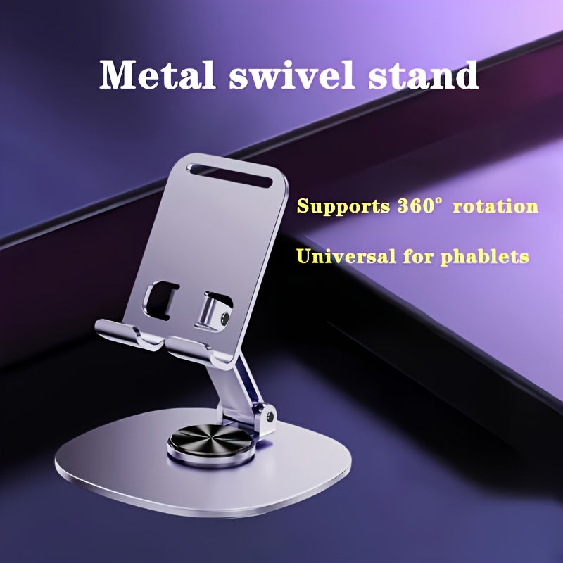 Aluminum Alloy Phone Stand - Waterproof, 360° Rotating Desk Mount with 2-Stage Adjustable & Foldable Design for Office and Bedstand Use