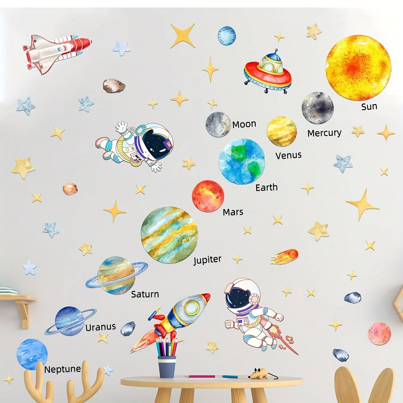 Nine Planets in the Solar System Wall Stickers for Bedroom and Living Room Decoration Space Astronaut Stickers