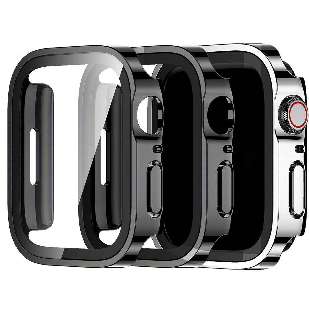 Set of 3, Full Coverage PC Protective Case for Apple Watch with Built-In Glass Screen Protector, Offering Comprehensive Protection, Lightweight And Scratch-Resistant, Suitable for 40MM, 41MM, 44MM, 45MM, And 49MM.